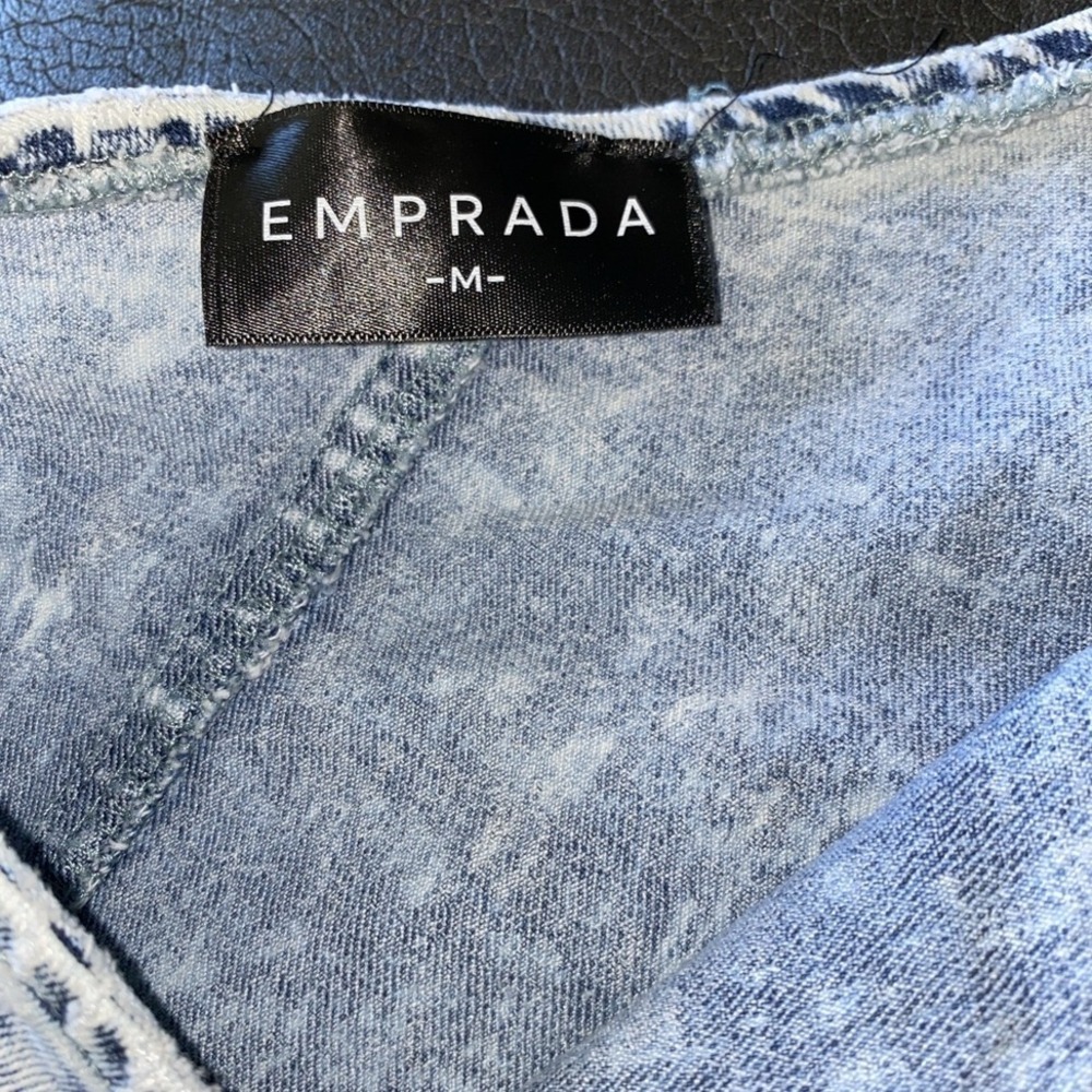 Emprada One Shoulder Denim Jumpsuit Women's Medium Light Wash Stretch Y2K - Picture 5 of 11
